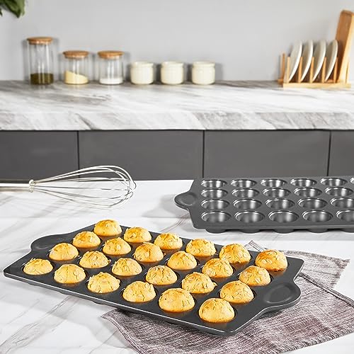 HONGBAKE mini muffin pan nonstick 24, Cupcake Tin for Baking, Commercial Small Cup Cake Tray for Cheesecake, 1.8dia, Heavy-duty, Gray