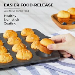 HONGBAKE mini muffin pan nonstick 24, Cupcake Tin for Baking, Commercial Small Cup Cake Tray for Cheesecake, 1.8dia, Heavy-duty, Gray