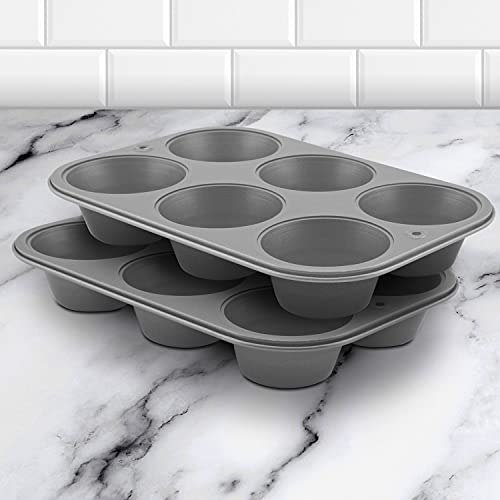 G & S Metal Products Company OvenStuff Set of Two Nonstick 6-cup Jumbo Muffin Pan, Gray, HG236-AZ