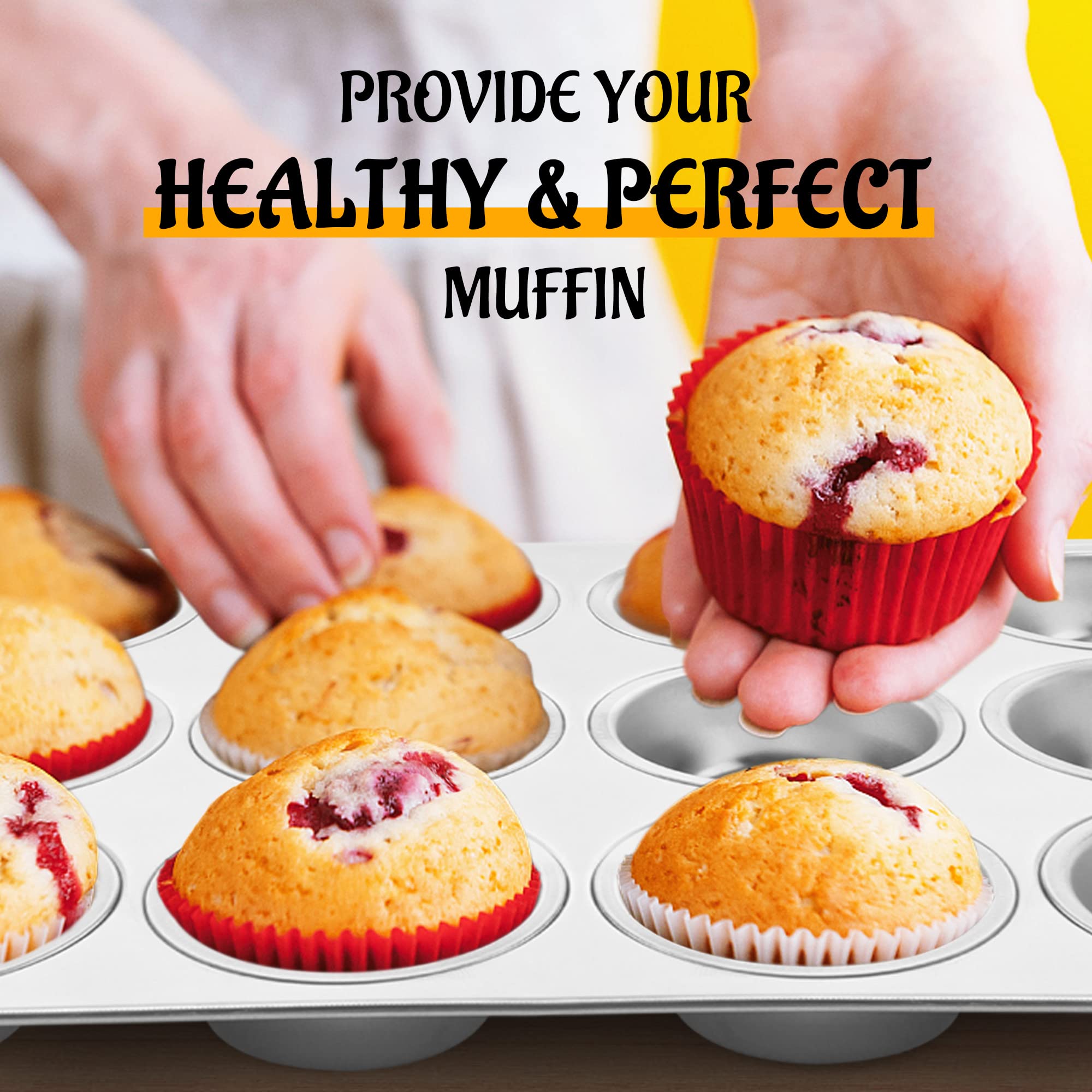 E-far Muffin Pan 12-Cup, Set of 2, Stainless Steel Cupcake Pan Metal Muffin Baking Tins for Oven, Regular Size & Easy Clean, Non-toxic & Dishwasher Safe-2 Pack