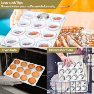 TeamFar 12-Cup Muffin Pan, Stainless Steel Muffin Tin Metal Cupcake Baking Pan for Oven, Regular Size & Non Toxic, Easy Clean & Dishwasher Safe