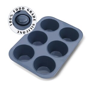 vnray silicone muffin baking pan & cupcake tray 6 cup - nonstick cake molds/tin, large silicon bakeware, bpa free, dishwasher & microwave safe (6 cup size, grey)