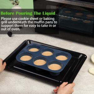 Vnray Silicone Muffin Baking Pan & Cupcake Tray 6 Cup - Nonstick Cake Molds/Tin, Large Silicon Bakeware, BPA Free, Dishwasher & Microwave Safe (6 Cup Size, Grey)