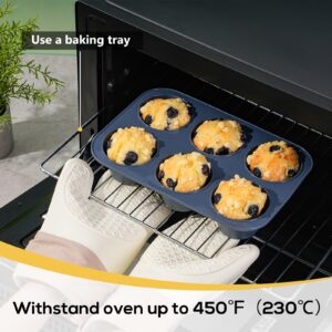 Vnray Silicone Muffin Baking Pan & Cupcake Tray 6 Cup - Nonstick Cake Molds/Tin, Large Silicon Bakeware, BPA Free, Dishwasher & Microwave Safe (6 Cup Size, Grey)