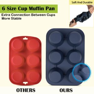 Vnray Silicone Muffin Baking Pan & Cupcake Tray 6 Cup - Nonstick Cake Molds/Tin, Large Silicon Bakeware, BPA Free, Dishwasher & Microwave Safe (6 Cup Size, Grey)