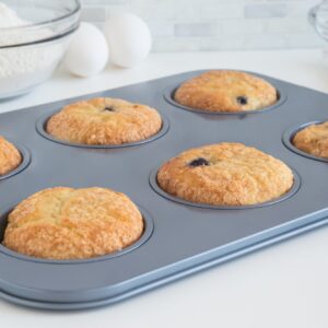 Fox Run Non-Stick Baking Pan, 6 Cup Large Muffin Top, Metallic