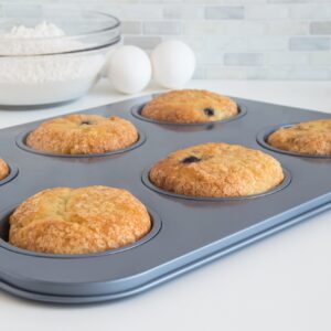 Fox Run Non-Stick Baking Pan, 6 Cup Large Muffin Top, Metallic