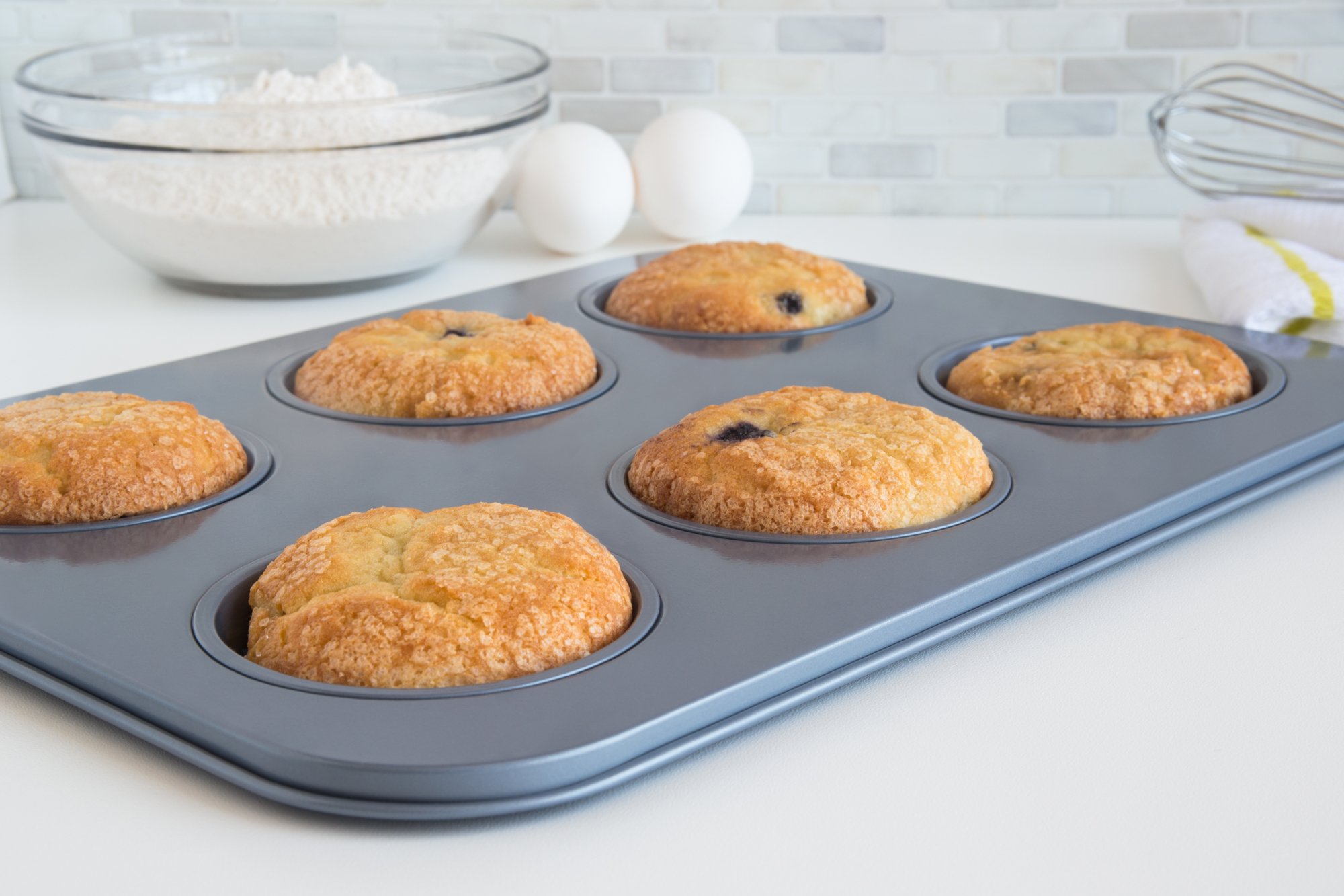 Fox Run Non-Stick Baking Pan, 6 Cup Large Muffin Top, Metallic