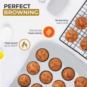 Silicone Muffin Pan - Non-Stick Oven Dish - Professional Baking Mould - Multi-Purpose Cupcakes Tart Shells Mini Cheesecakes - BPA Free - Dishwasher Freezer Safe - Quick Release (24-Cup) by Cook'n'Chic