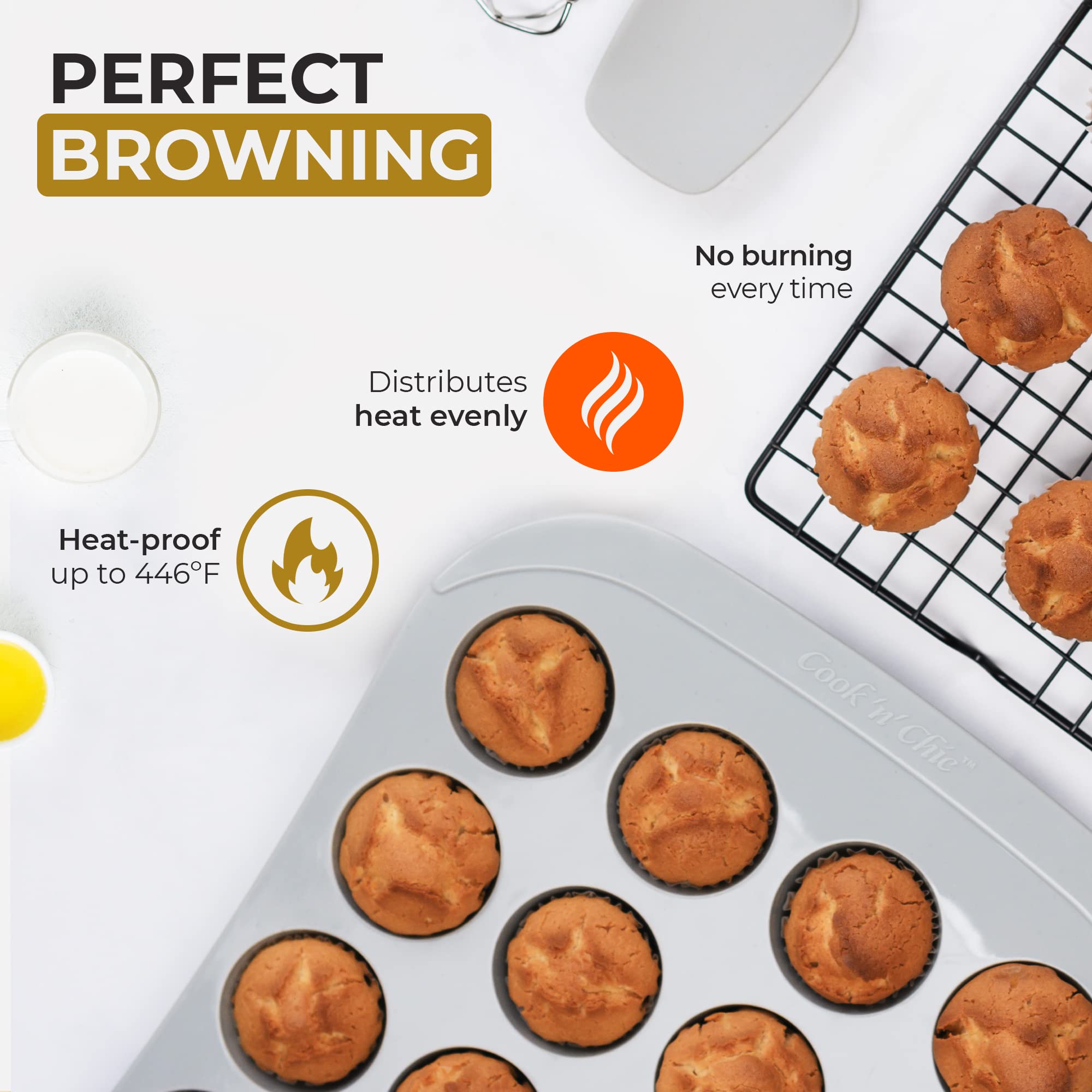 Silicone Muffin Pan - Non-Stick Oven Dish - Professional Baking Mould - Multi-Purpose Cupcakes Tart Shells Mini Cheesecakes - BPA Free - Dishwasher Freezer Safe - Quick Release (24-Cup) by Cook'n'Chic