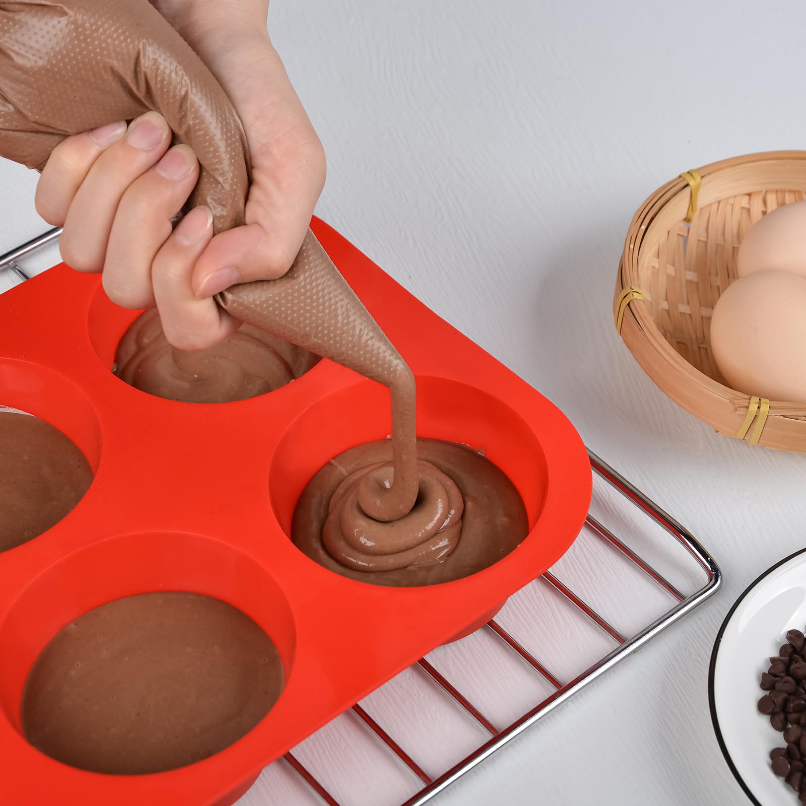 CAKETIME Jumbo Muffin Pan, 3.5" Large Muffin Pan 6 Cup Silicone Jumbo Muffin Tin for Baking BPA Free Non Stick