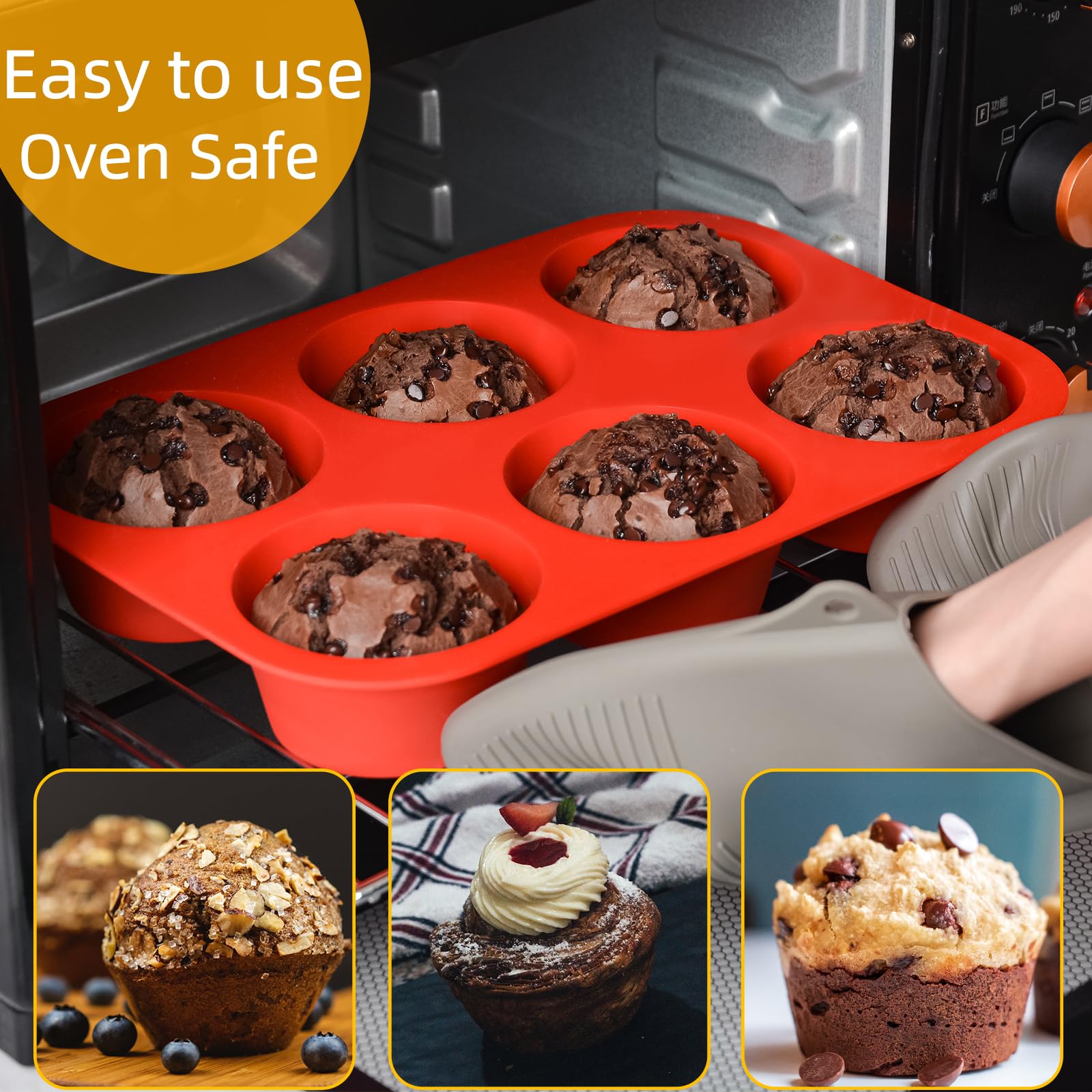 CAKETIME Jumbo Muffin Pan, 3.5" Large Muffin Pan 6 Cup Silicone Jumbo Muffin Tin for Baking BPA Free Non Stick