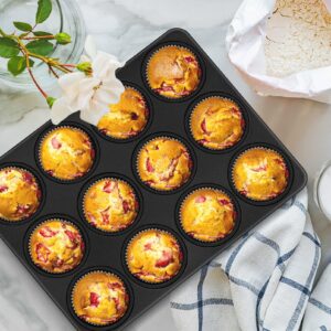 TeamFar Muffin Pan, 12 Cup Cupcake Pan Muffin Tin with Stainless Steel Core & Nonstick Coating, for Baking Muffins Cupcakes, Healthy & Welded Firmly, Easy Release & Clean, Oven Safe–Set of 2