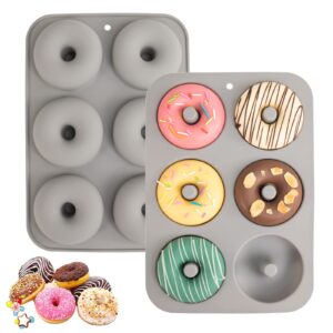 Aichoof Silicone Donut Mold for 6 Doughnuts, Set of 2. Food Grade LFGB Silicone Bagels Baking Pan, Non-Stick, Dishwasher Safe, Heat Resistant and Microwave Safe(Gray)