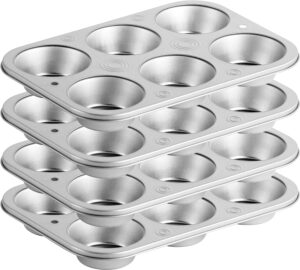 decorrack 4 pack non-stick muffin pans, 6-cup, bakeware for baking cupcakes (pack of 4)