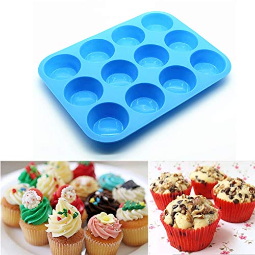 JEWOSTER 12 Cups Silicone Muffin Pan 2 Pack - Silicone Cupcake Pan Nonstick Silicone Molds Great for Making Muffin Cakes,Bread, Tart - BPA Free Baking Accessory