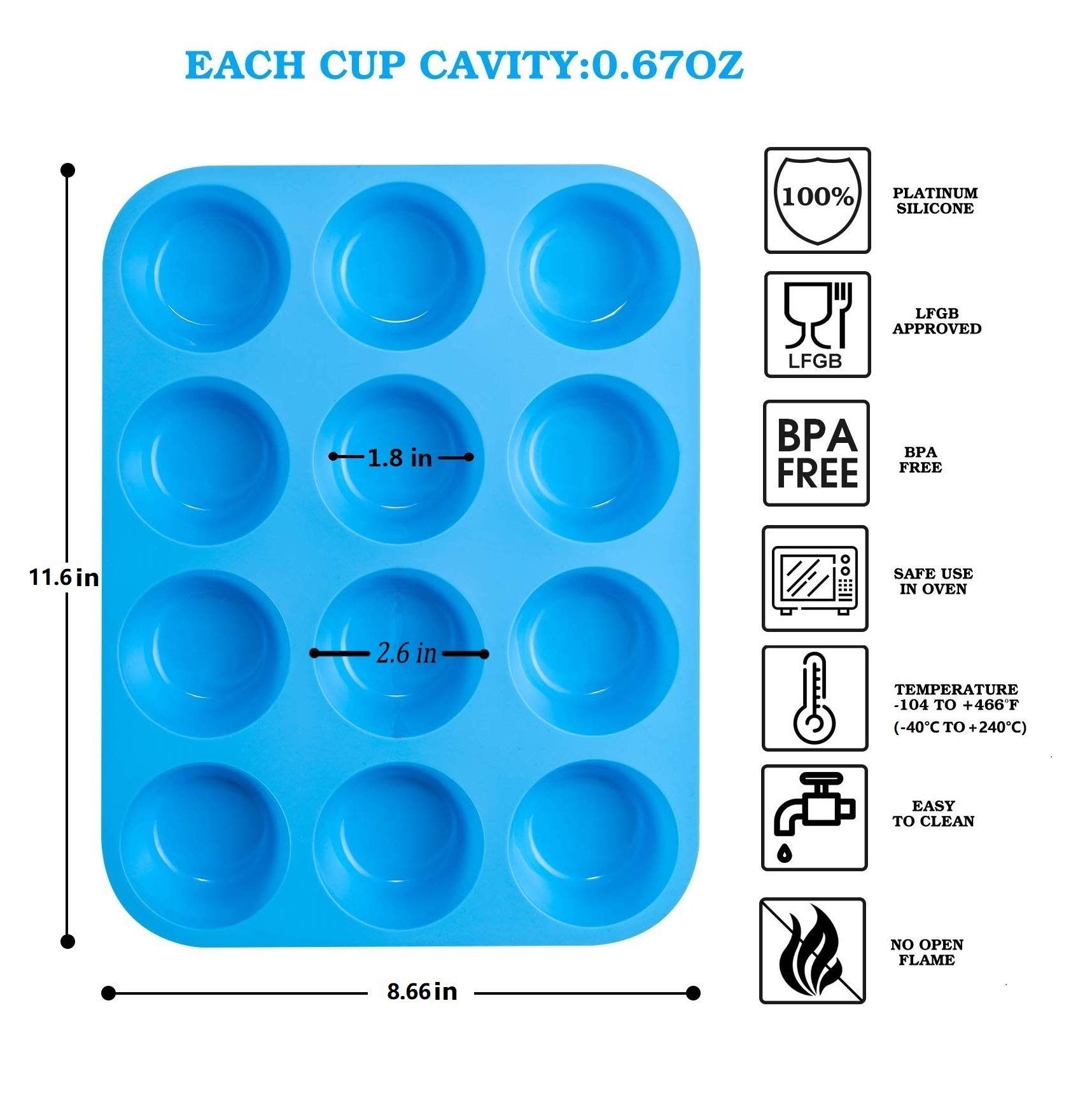 JEWOSTER 12 Cups Silicone Muffin Pan 2 Pack - Silicone Cupcake Pan Nonstick Silicone Molds Great for Making Muffin Cakes,Bread, Tart - BPA Free Baking Accessory