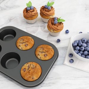 Tiawudi 3 Pack Nonstick Muffin Pan, Carbon Steel Cupcake Pan, Easy to Clean and Perfect for Making Muffins or Cupcakes, 6 Cup Standard