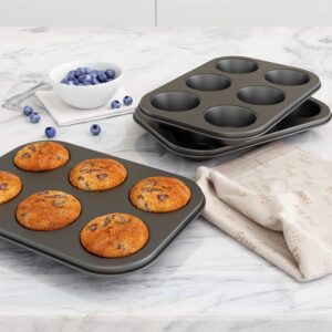 Tiawudi 3 Pack Nonstick Muffin Pan, Carbon Steel Cupcake Pan, Easy to Clean and Perfect for Making Muffins or Cupcakes, 6 Cup Standard