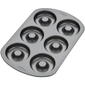 Wilton 6-Cavity Doughnut Baking Pan, Makes Individual Full-Sized 3 3/4" Donuts or Baked Treats, Non-Stick and Dishwasher Safe, Enjoy or Give as Gift, Metal (1 Pan)