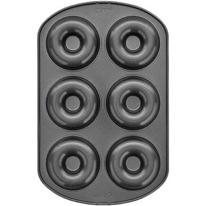 Wilton 6-Cavity Doughnut Baking Pan, Makes Individual Full-Sized 3 3/4" Donuts or Baked Treats, Non-Stick and Dishwasher Safe, Enjoy or Give as Gift, Metal (1 Pan)