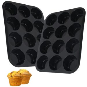 inn diary silicone muffin pan for baking 12 cups non-stick cupcake pan,bpa free silicone baking mold for muffin cupcake egg bite maker 2 pack,black