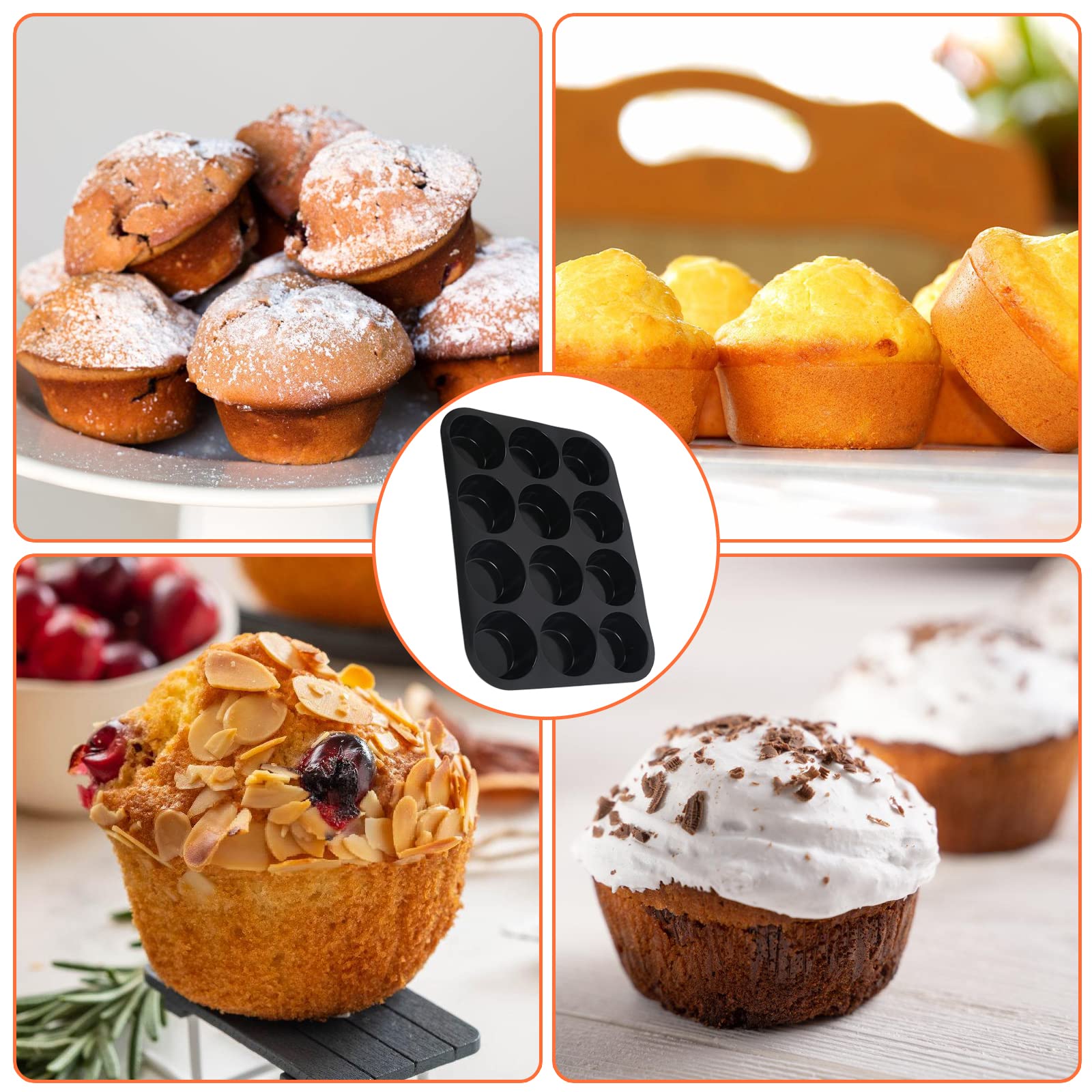 Inn Diary Silicone Muffin Pan for Baking 12 Cups Non-Stick Cupcake Pan,BPA Free Silicone Baking Mold for Muffin Cupcake Egg Bite Maker 2 Pack,Black