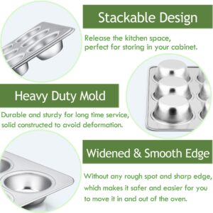 Herogo 2 Pack Stainless Steel Muffin Pan Tin for Baking, 9-Cup Metal Nonstick Cupcake Molds Tray Set for Making Egg Muffin, Mini Brownie, Easy to Clean & Quick Release, Oven & Dishwasher Safe