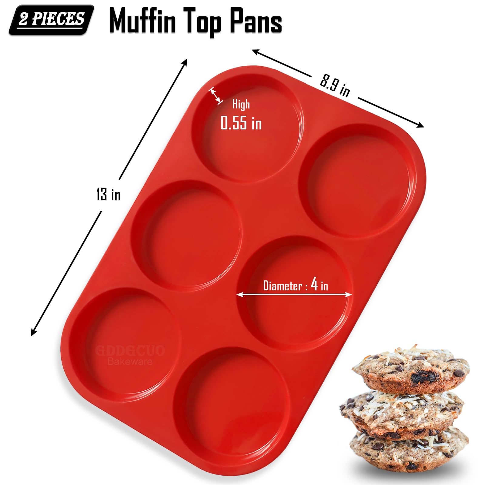 GDDGCUO Muffin Top Pan, 4 Inch Silicone Muffin Top Pans for Baking, Perfect for Hamburger Bun, Egg Sandwich Molds, Mini Pie, Egg Muffin, Food Grade and BPA Free (4 Inch, 2Pcs)