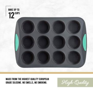 Trudeau Structured Silicone Muffin Pan, 12 Cup, Grey/Mint