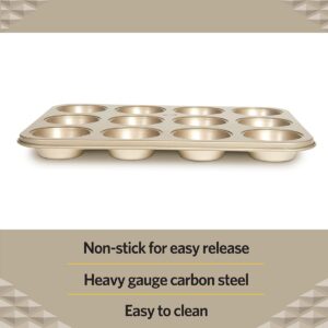 Glad Muffin Pan Nonstick-Heavy Duty Metal Cupcake Tin with Small Baking, Mini 12-Cup, Gold