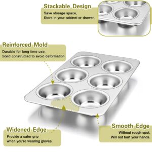 P&P CHEF Muffin Pan Cupcake Pans Set of 2, Stainless Steel Muffin Pans (6-Cups), For Mini Brownie Tart Quiches, Healthy & Durable, Quick Release & Easy Clean, Dishwasher Safe