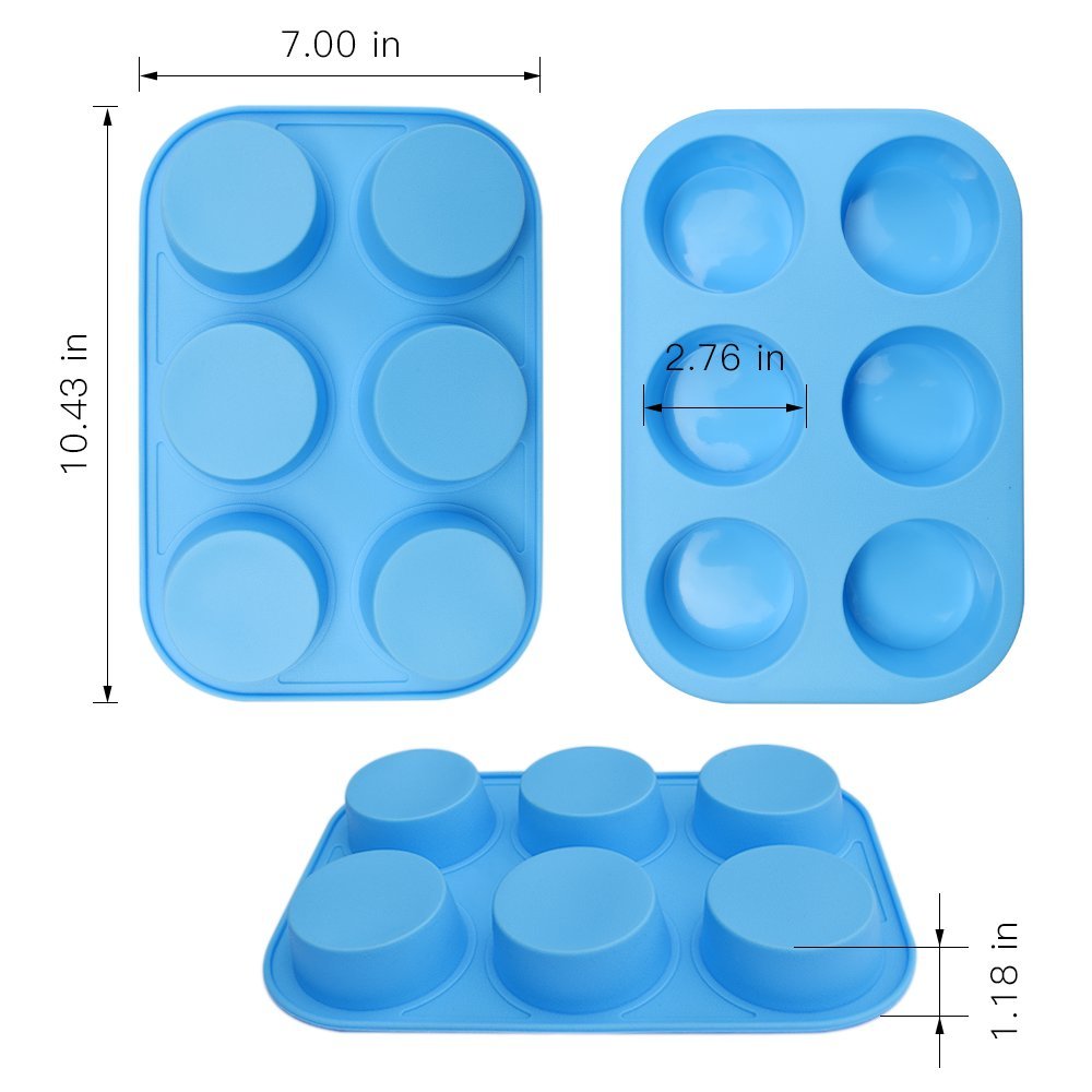 homEdge 6-Cup Silicone Muffin Pan, Pack of 2 Non-Stick Muffin Cupcake Molds-Blue and Red