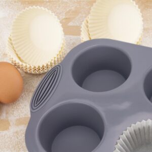 Silicone Muffin Pan - 6-Cavity Nonstick Baking Tray for Muffins, Cupcakes, Brownies and More - Food Grade and BPA Free - Pack of 3 Colors (Gray, Orange, Peacock Blue)