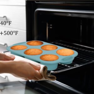 Silicone Muffin Pan - 6-Cavity Nonstick Baking Tray for Muffins, Cupcakes, Brownies and More - Food Grade and BPA Free - Pack of 3 Colors (Gray, Orange, Peacock Blue)