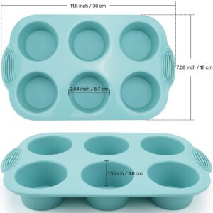 Silicone Muffin Pan - 6-Cavity Nonstick Baking Tray for Muffins, Cupcakes, Brownies and More - Food Grade and BPA Free - Pack of 3 Colors (Gray, Orange, Peacock Blue)