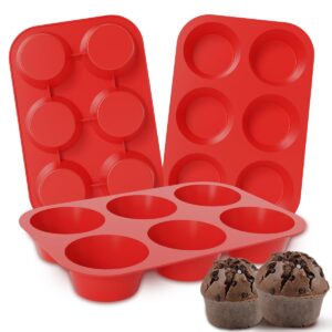 caketime jumbo muffin pan, 3.5" silicone texas muffin pan 6 cup large cupcake pan nonstick bpa free