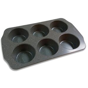 casaWare Jumbo Muffin Pan 6 Cup Ceramic Coated Non-Stick (Silver Granite)