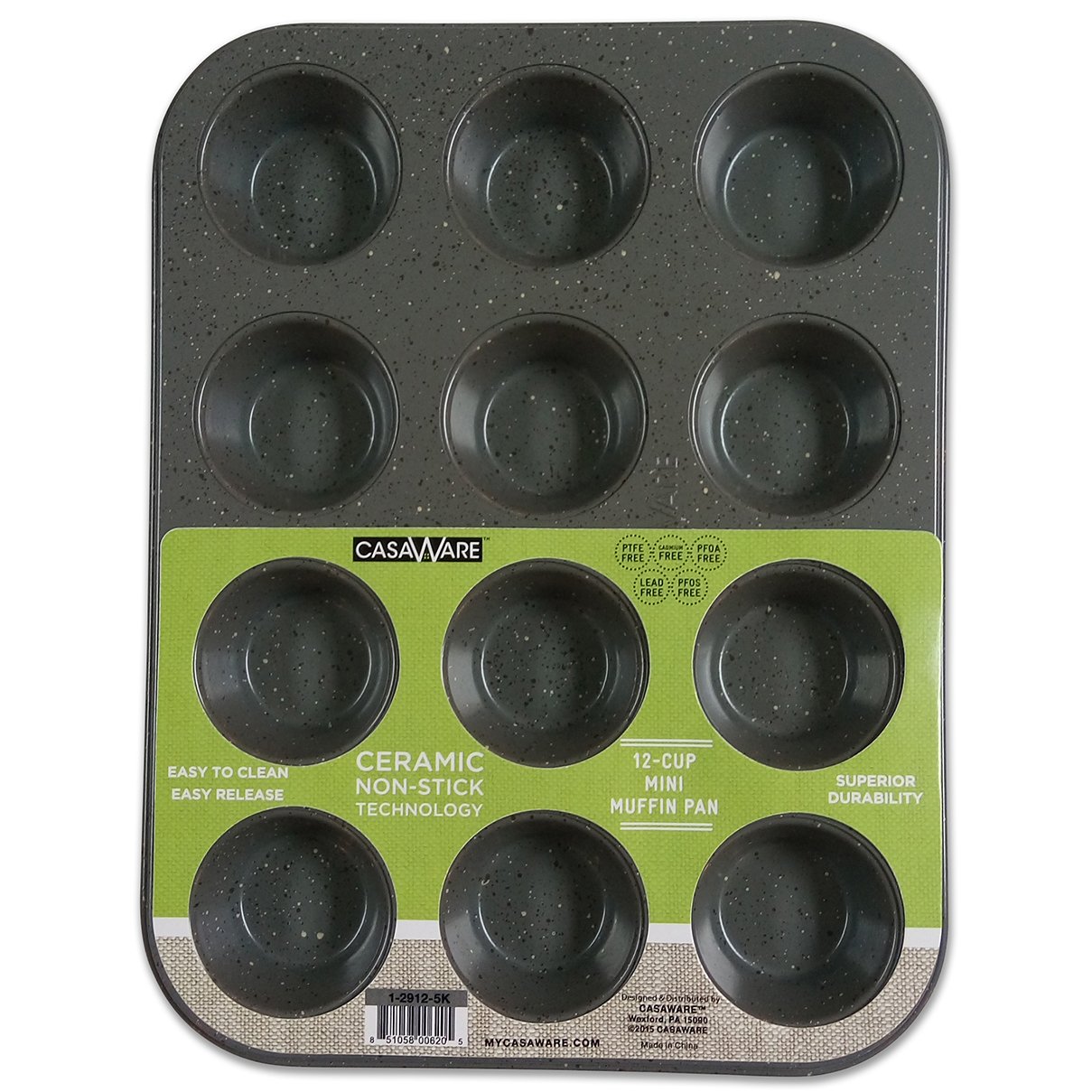 casaWare Mini Muffin Pan 12 Cup Ceramic Coated Non-Stick (Silver Granite)