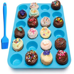 qufzdopv 24 cups silicone mini muffin pan,cookies cupcake bakeware tin soap tray mould non stick, bpa-free, dishwasher safe