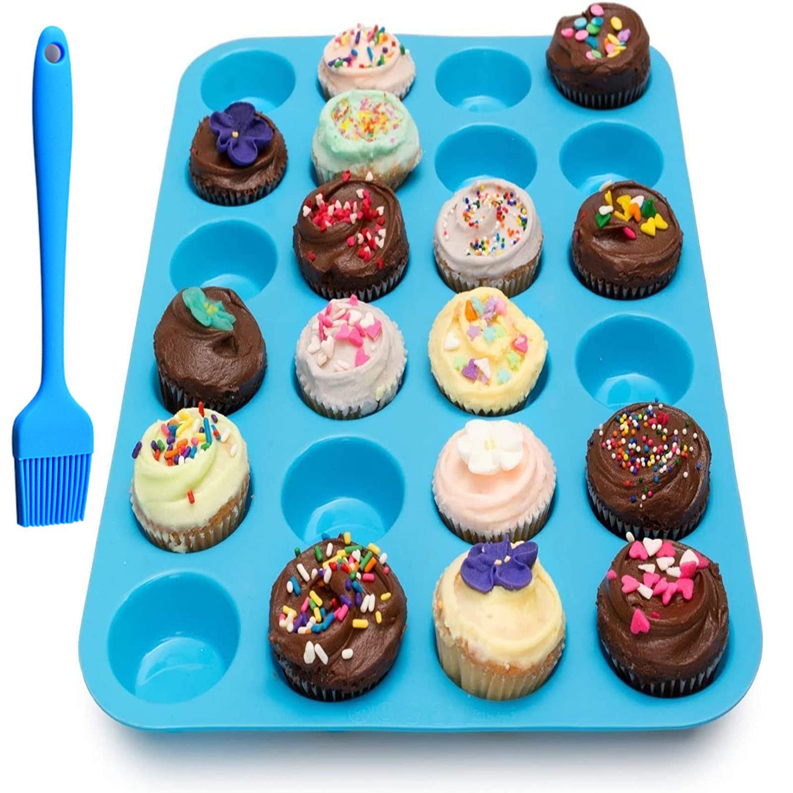 qufzdopv 24 Cups Silicone Mini Muffin Pan,Cookies Cupcake Bakeware Tin Soap Tray Mould Non Stick, BPA-Free, Dishwasher Safe