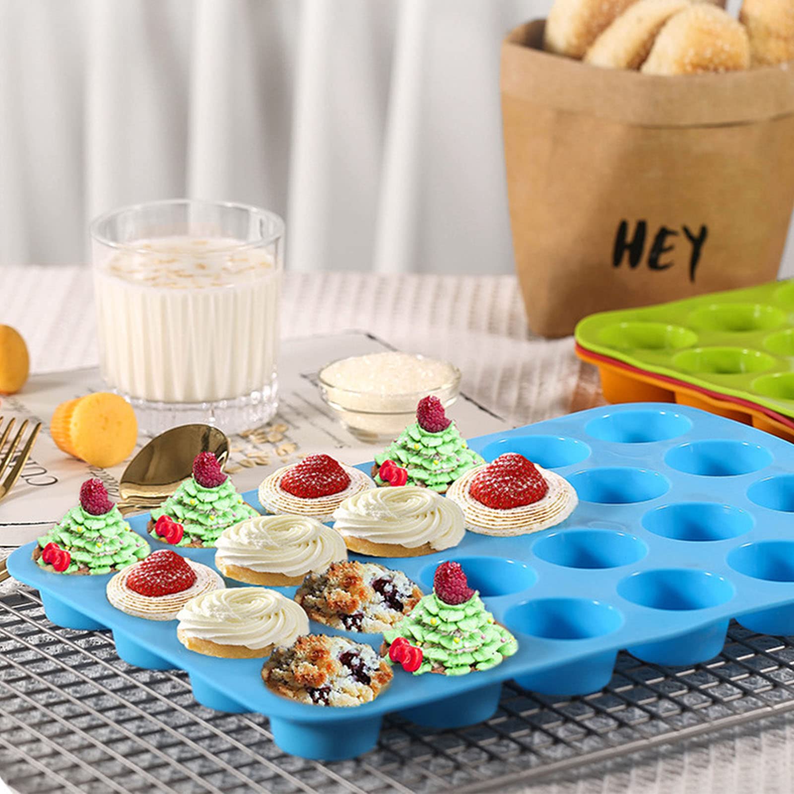 qufzdopv 24 Cups Silicone Mini Muffin Pan,Cookies Cupcake Bakeware Tin Soap Tray Mould Non Stick, BPA-Free, Dishwasher Safe