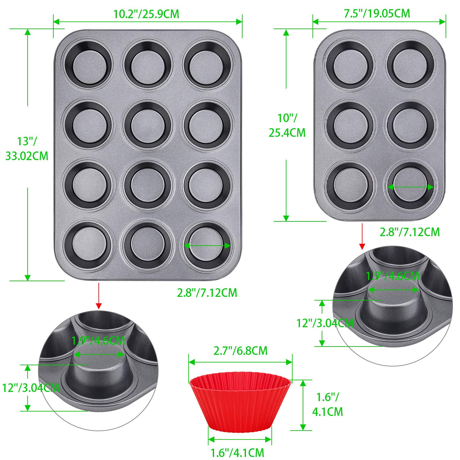 Awpeye Muffin Pan, Standard 12&6 Cup Cupcake Tin Non-Stick Bake Ware Bar Baking Pan and Jumbo Muffin Pans, 20PCS Silicon Cake Cup for Brownies, Cakes and Bar-Cookies