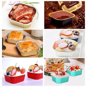 LNYZQUS Large Cupcake Liners Aluminum Pans With Lids 40 Pack, Square 10oz Small Cake Muffin Tin,Disposable Ramekins Baking Pan Containers For Brownie Mini Cake Bread Dessert-Gold