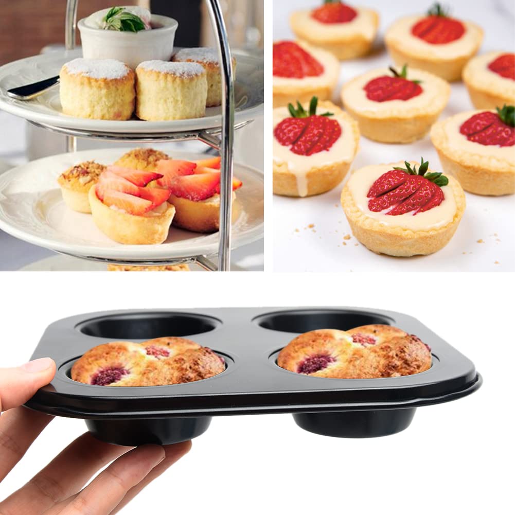 EKDJKK 4-Hole Muffin Pan, Bakeware Non-stick Cupcake Baking Pan Mini Pie Pans, Heavy Duty Carbon Steel Muffin Tray Standard Baking Mold Pan for Oven Baking