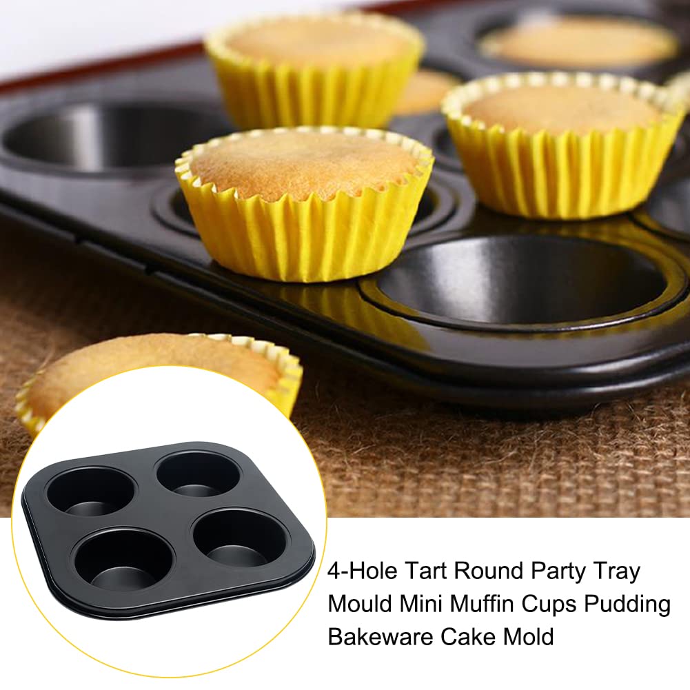 EKDJKK 4-Hole Muffin Pan, Bakeware Non-stick Cupcake Baking Pan Mini Pie Pans, Heavy Duty Carbon Steel Muffin Tray Standard Baking Mold Pan for Oven Baking