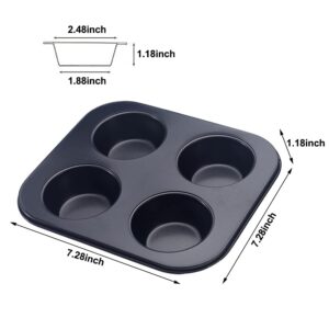 EKDJKK 4-Hole Muffin Pan, Bakeware Non-stick Cupcake Baking Pan Mini Pie Pans, Heavy Duty Carbon Steel Muffin Tray Standard Baking Mold Pan for Oven Baking