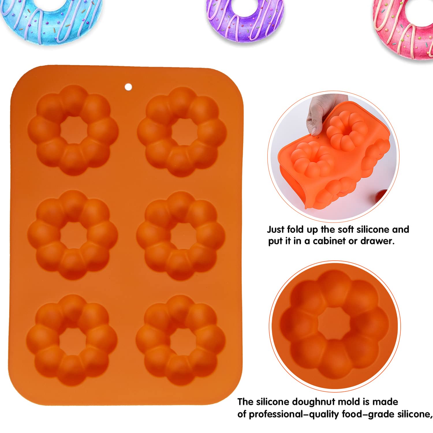 Anxbbo 3 Pack Silicone Donut Pan, Just Pop Out, Non-Stick Doughnuts Baking Pans for Donuts, Muffin, Cake Biscuit Bagels, Just Pop Out - Oven & Dishwasher Safe