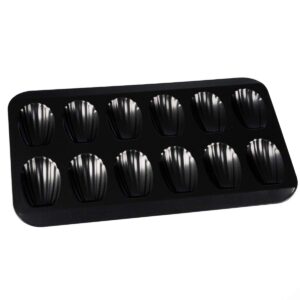 kilimazart nonstick madeleine pan 12-cup heavy duty shell shape baking cake mold tray (black)