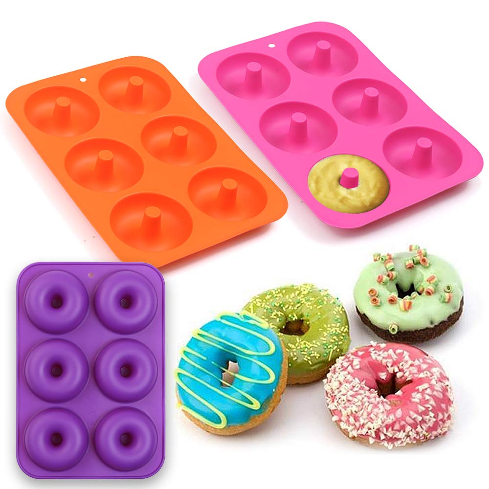 Cozihom 6-Cavity Silicone Donut Mold, Silicone Bagel Mold, Non-Stick Donut Mold, Food Grade Silicone, BPA Free, 3 Pcs